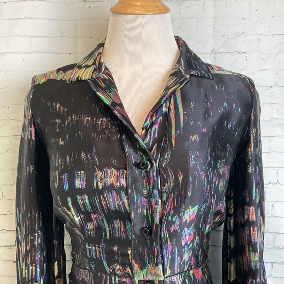 GILES Cinq a Sept SILK Dress Sz 40 US 4 Psychedelic Iridescent Maximalist Luxury - Picture 2 of 16